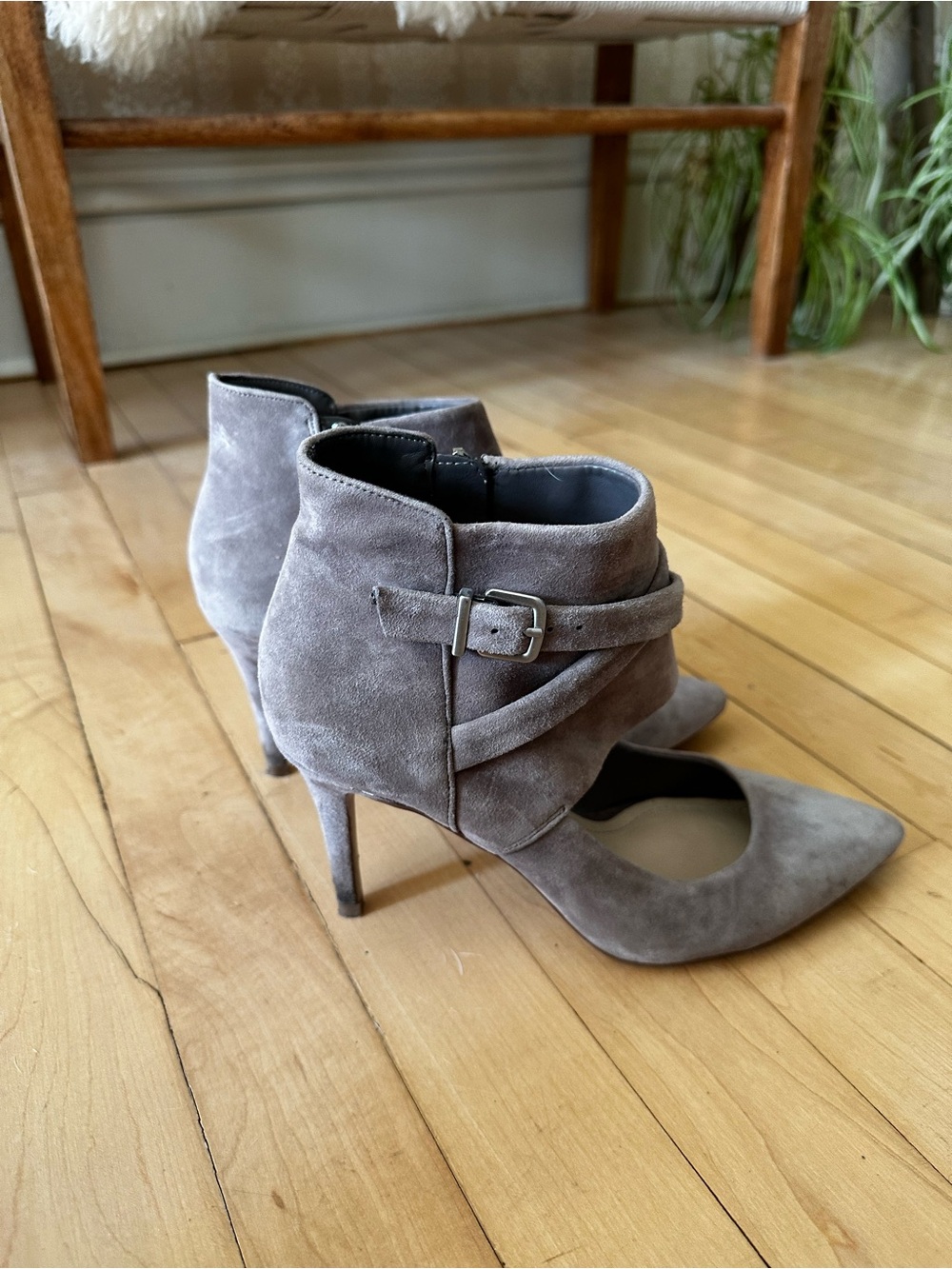 BCBGeneration Taupe Suede Pointed-Toe Heeled Ankle Boots